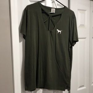 VS PINK green cutout tee, large